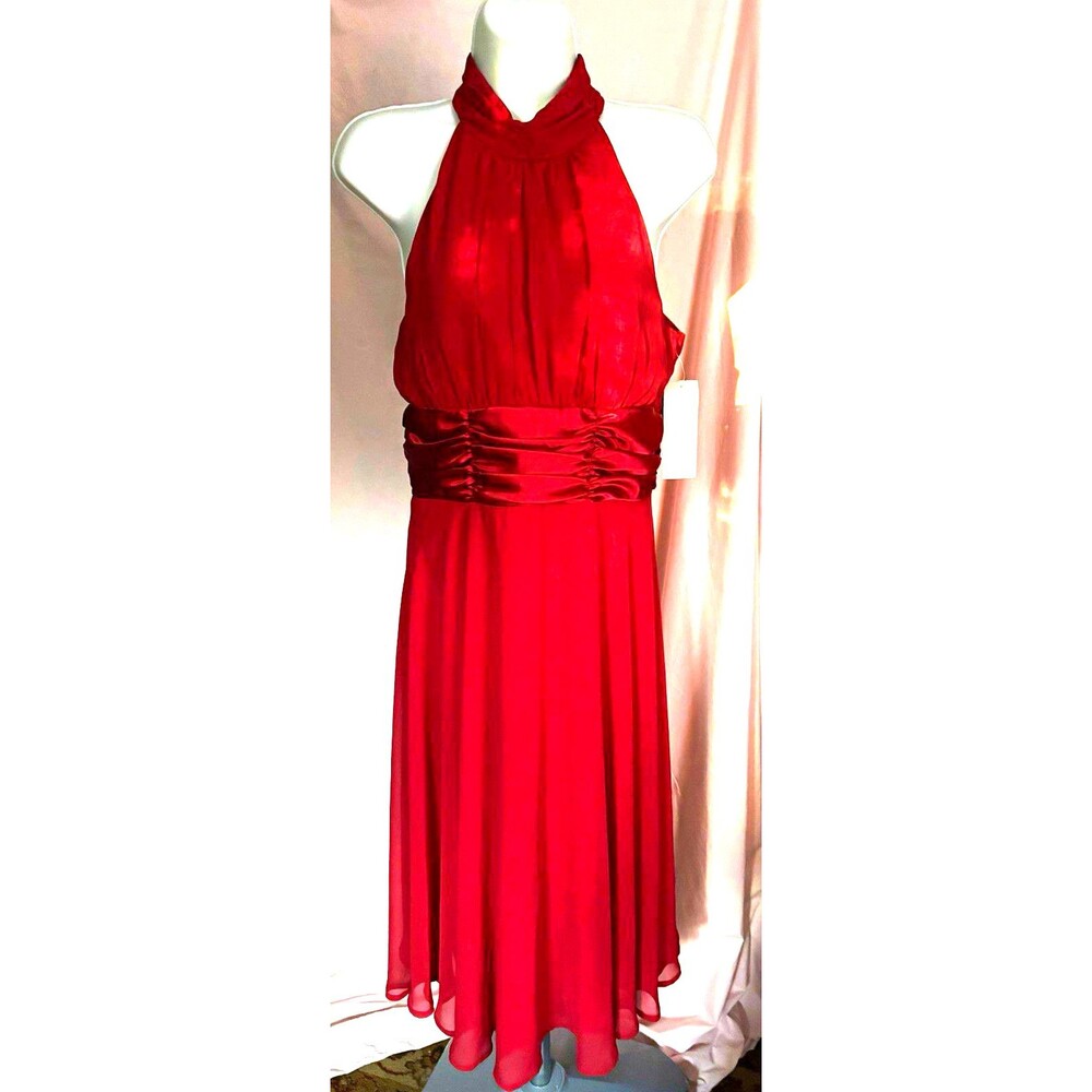 Connected Size 10 Red Chiffon Halter Dress Ruched Waist NWT Formal